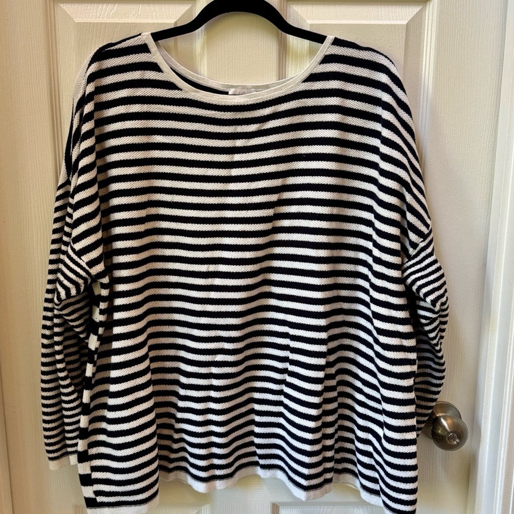 🌿J. Jill 3X Navy & White Striped Knit Top